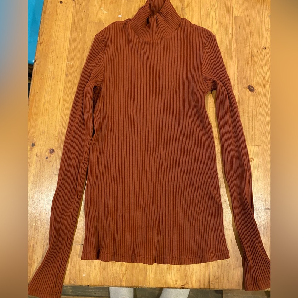 Mango Ribbed Turtleneck Top